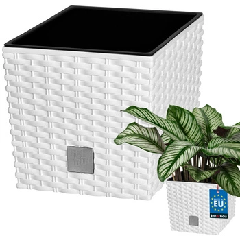 Doniczka ogrodowa rattan z wkładem biała 22x22 cm
