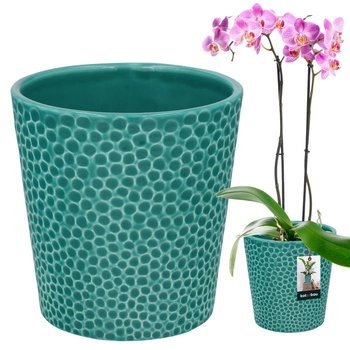 Doniczka ceramiczna turkus na kwiaty rośliny storczyki 12 cm