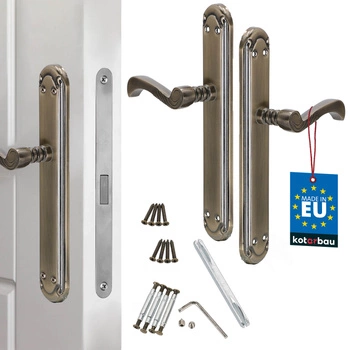 Klamka drzwiowa długi szyld zdobiona retro patyna bez zamka