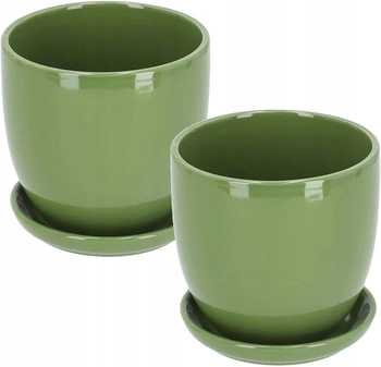 Doniczka donica osłonka ceramiczna z podstawką zielona ⌀13 cm - 2 szt.