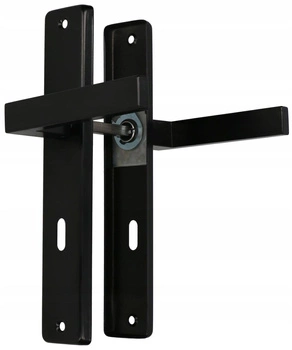 Klamka drzwiowa czarna długi szyld drzwi 72 klucz