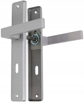 Klamka drzwiowa srebrna długi szyld drzwi 72 klucz