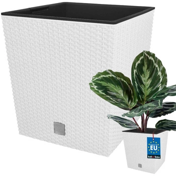 Doniczka ogrodowa rattan z wkładem biała 26x26 cm
