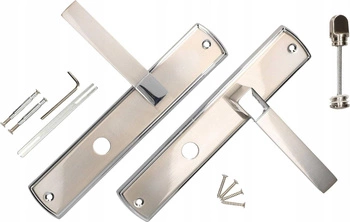Klamka drzwiowa z blokadą wc długi szyld nikiel-chrom 90 mm - Kolor nikiel-chrom