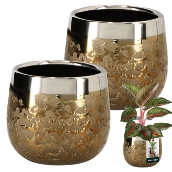 Donica ceramiczna okrągła złota efekt lustra ⌀ 10 cm 2 szt