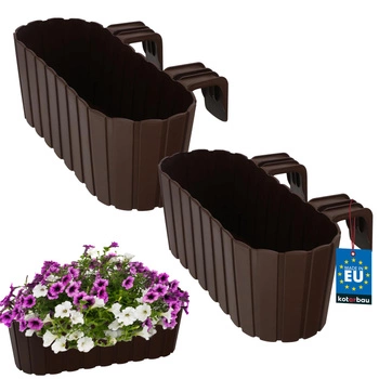 Doniczka balkonowa owalna brązowa na balustradę 400 MM Zestaw 2 SZT