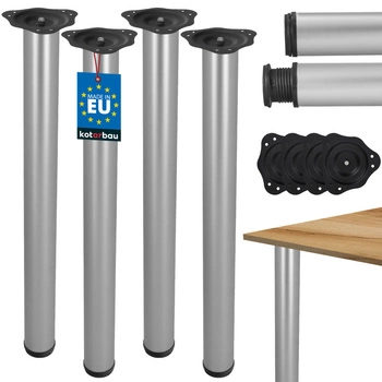 Noga do biurka stołu stolika regulowana srebrna ø6x71 cm zestaw 4 szt.