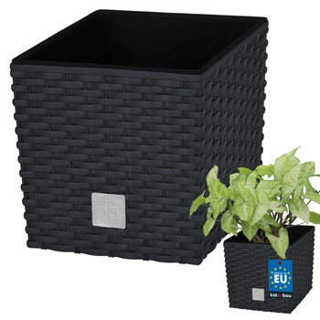 Doniczka ogrodowa rattan z wkładem antracyt 17x17 cm