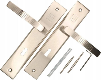 Klamka do drzwi na klucz długi szyld satyna 90 mm