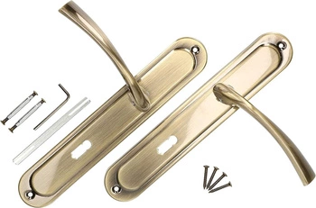 Klamka drzwiowa 72mm długi szyld na klucz zestaw - Kolor patyna