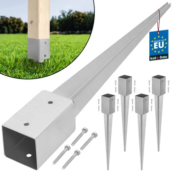 Podstawa słupa kotwa wbijana do ziemi stalowa 80x80x750 mm zestaw 4 szt.