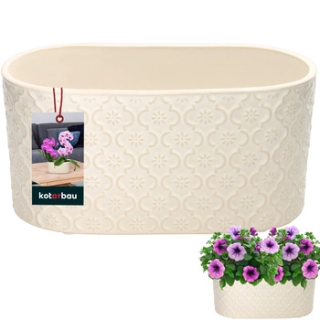 Doniczka podłużna ceramiczna ozdobna elegancka kremowa 12x25 cm
