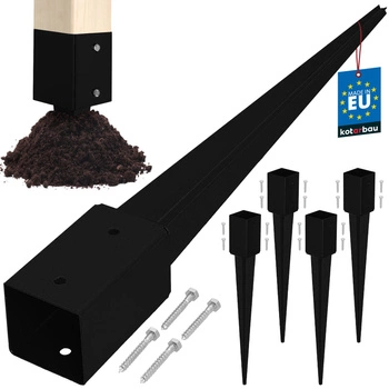 Podstawa słupa wbijana do ziemi stalowa czarna 80x80x750 mm zestaw 4 szt.