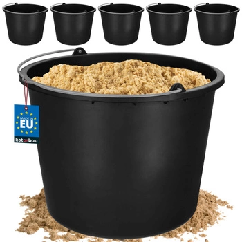 Wiadro budowlane gospodarcze na zaprawę plastikowe czarne 20 l zestaw 5 szt.
