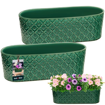 Doniczka podłużna ceramiczna ozdobna elegancka turkus 12x37 cm zestaw 2 szt.