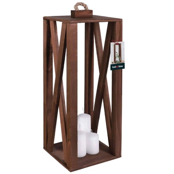 Latarnia drewniana na świece brązowa 20x20 cm