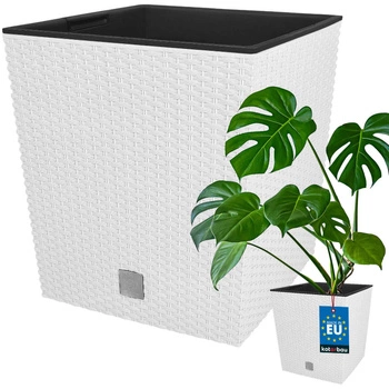 Doniczka ogrodowa rattan z wkładem biała 40x40 cm