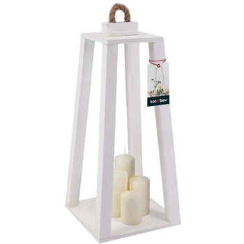 Latarnia drewniana stożek na świece do domu ogrodu biała 20x20 cm