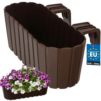 Doniczka balkonowa z uchwytami na balustradę plastikowa brązowa 40x15x15 cm