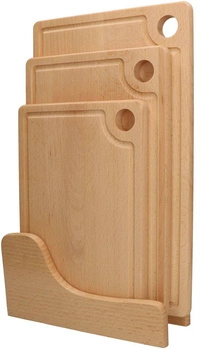 Deski drewniane kuchenne do krojenia zestaw 3 szt. + stojak