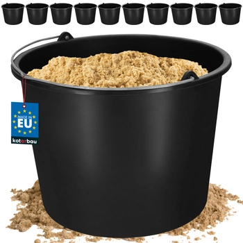 Wiadro budowlane gospodarcze na zaprawę plastikowe czarne 12 l zestaw 10 szt.