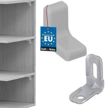 Komandorek kątownik meblowy z zaślepką jasny popiel