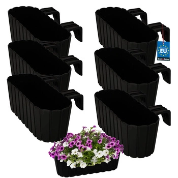 Doniczka balkonowa owalna antracyt na balustradę 400 MM Zestaw 6 SZT