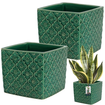 Doniczka ceramiczna vintage na kwiaty rośliny 13x13 cm zestaw 2 szt. - Kolor kobaltowy