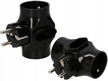 Rozgałęźnik sieciowy 3 gniazda złodziejka trójnik - 2szt. - Kolor czarny