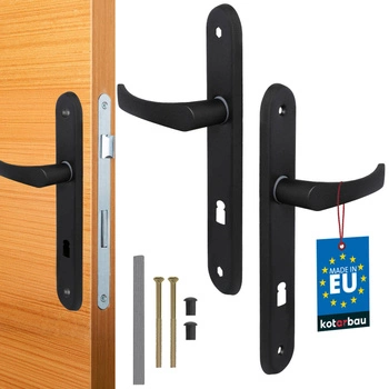 Zestaw klamka drzwiowa 72 czarna długi szyld na klucz