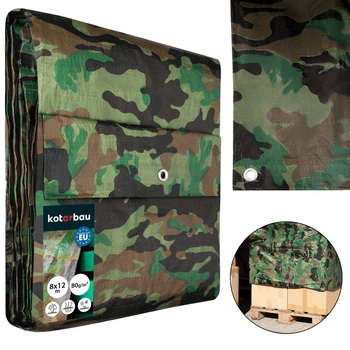 Plandeka ochronna mocna gruba uniwersalna moro 80 g/m2 8x12 m