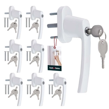 Klamka okienna z kluczykiem aluminiowa biała zestaw 8 szt.