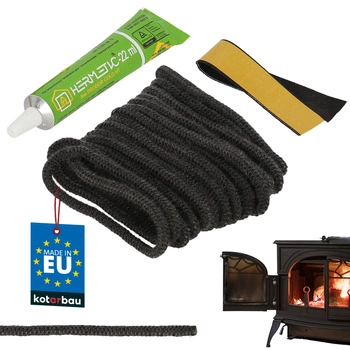 Przędza do uszczelniania kominka pieca + klej 4 mm 2,5 m