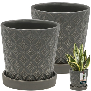 Doniczka okrągła szara z podstawką ⌀ 13 cm 2 szt