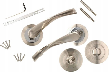 Komplet klamka drzwiowa 130mm satyna z blokadą