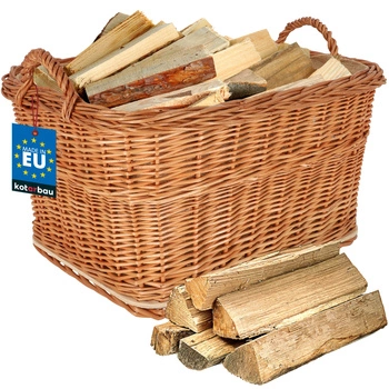 Kosz wiklinowy na drewno do kominka z rączką uchwytem