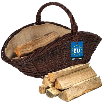 Kosz wiklinowy na drewno do kominka z rączką uchwytem