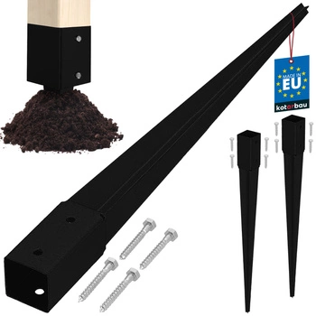 Podstawa słupa wbijana do ziemi stalowa czarna 45x45x600 mm zestaw 2 szt.