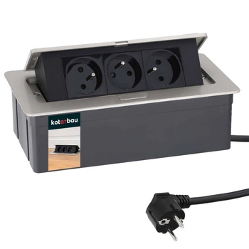 Przedłużacz wpuszczany w blat biurka srebrny 3 gniazda 1,5 m