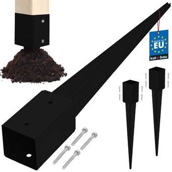 Podstawa słupa wbijana do ziemi stalowa czarna 80x80x750 mm zestaw 2 szt.