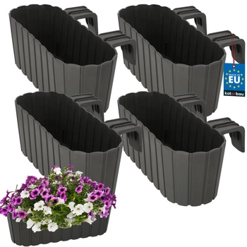 Doniczka balkonowa owalna szara na balustradę 400 MM Zestaw 4 SZT