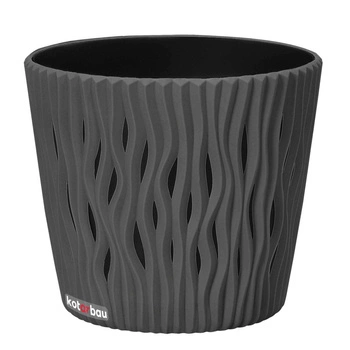 Doniczka z falującymi żłobieniami i wkładem 115x130 mm - Kolor szary kamienny