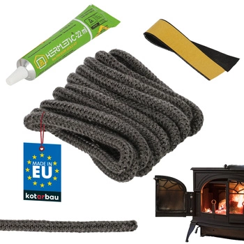 Przędza do uszczelniania kominka pieca + klej 8 mm 2,5 m