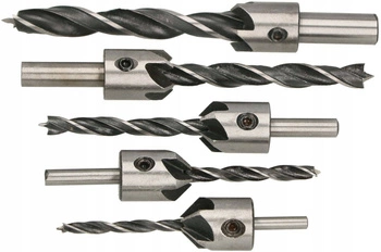 Zestaw wiertła do drewna nawiertak z fazownikiem - 5 szt. + klucz imbusowy