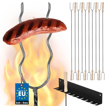 Kijek na kiełbasę dwuzębny falowany z wieszakiem 100 cm zestaw 10 szt.