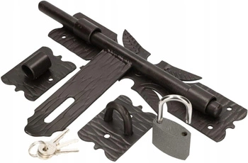 Zasuwa do drzwi rygiel bramy kuta 250 mm z kłódką