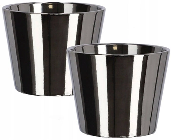 Doniczka osłonka ceramiczna na rośliny ⌀11 cm srebrna - 2 szt.