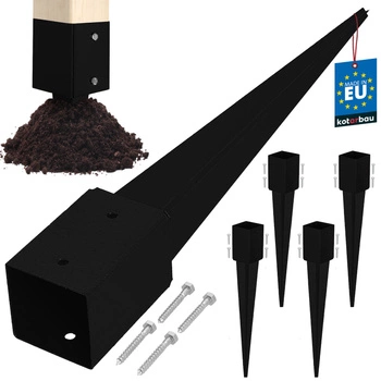 Podstawa słupa wbijana do ziemi stalowa czarna 90x90x750 mm zestaw 4 szt.