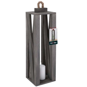 Latarnia drewniana na świece szara 13,5x13,5 cm