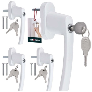 Klamka okienna z kluczykiem aluminiowa biała zestaw 4 szt.